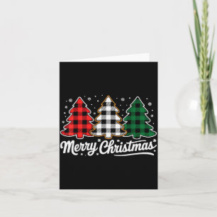 Merry Christmas Tree Xmas Buffalo Plaid Red White Card