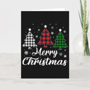 Merry Christmas Tree Xmas Buffalo Plaid Red White Card
