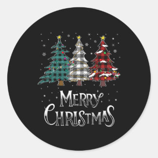 Merry Christmas Tree Xmas Buffalo Plaid Red White  Classic Round Sticker