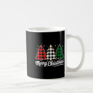 Merry Christmas Tree Xmas Buffalo Plaid Red White  Coffee Mug