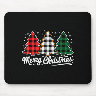 Merry Christmas Tree Xmas Buffalo Plaid Red White  Mouse Mat
