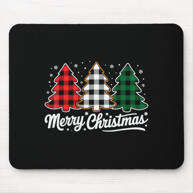 Merry Christmas Tree Xmas Buffalo Plaid Red White  Mouse Mat (Front)