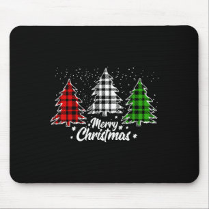 Merry Christmas Tree Xmas Buffalo Plaid Red White  Mouse Mat