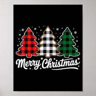 Merry Christmas Tree Xmas Buffalo Plaid Red White  Poster