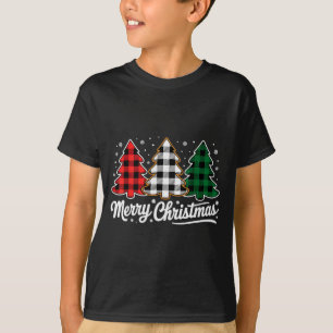 Merry Christmas Tree Xmas Buffalo Plaid Red White  T-Shirt