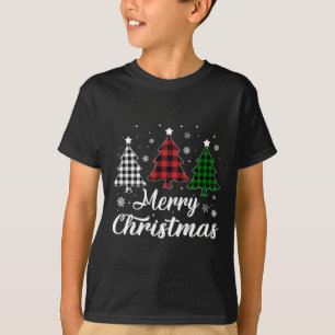 Merry Christmas Tree Xmas Buffalo Plaid Red White T-Shirt