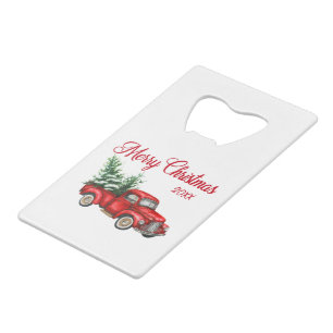 Merry Christmas Tree Year Vintage Red Truck Credit