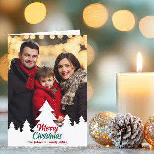 Merry Christmas Trees Border Family Photo Folded Holiday Card