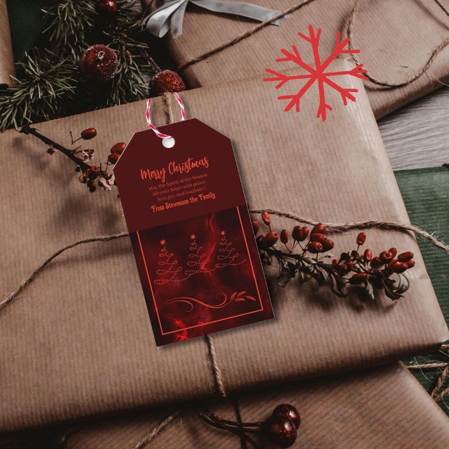 Merry Christmas Trees Burgundy Gift Tag (Merry Christmas Trees Burgundy Gift Tag)