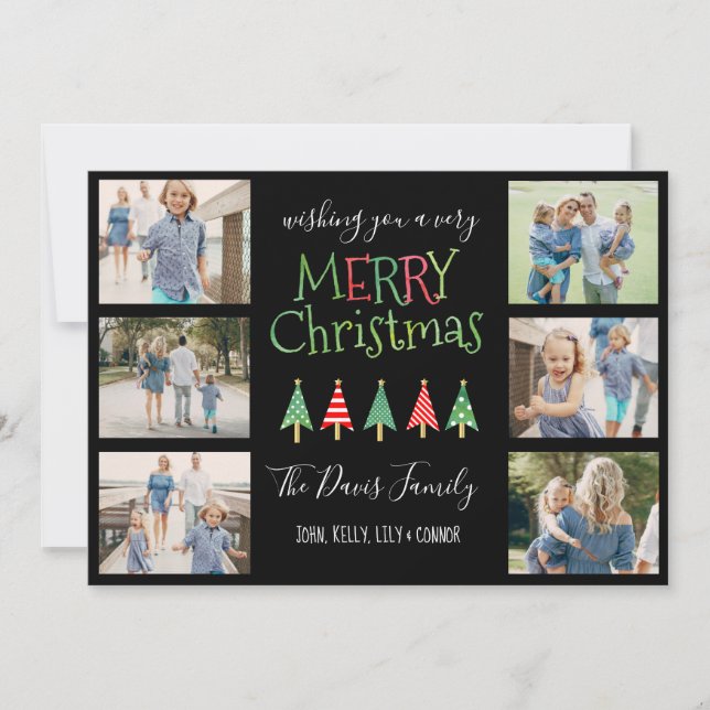 Merry Christmas Trees Collage Holiday Card (Front)