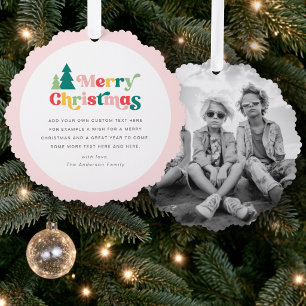 Merry Christmas trees colourful retro photo Tree Decoration Card