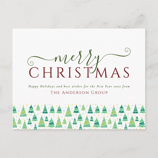 Merry Christmas Trees Corporate Business Holiday Postcard (Front)