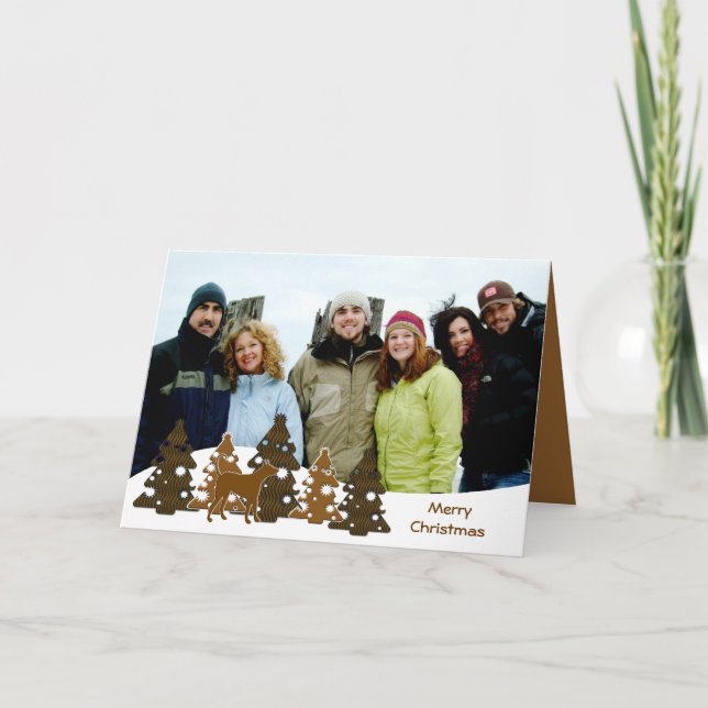 Merry Christmas Trees &  Dog GreyHound Holiday Card (Front)