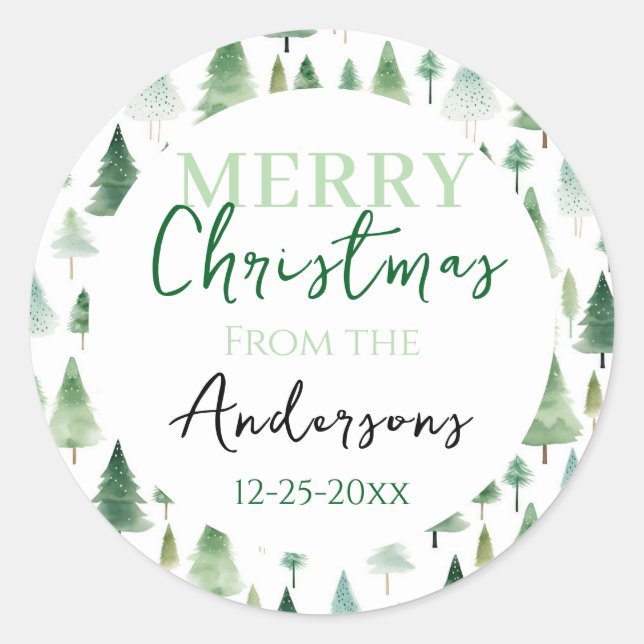 MERRY Christmas Trees Family Gift Classic Round Sticker (Front)