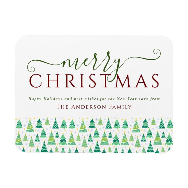 Merry Christmas Trees Family Holiday Magnet (Horizontal)