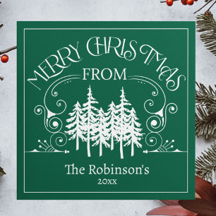 Merry Christmas Trees Family Name Holiday Card