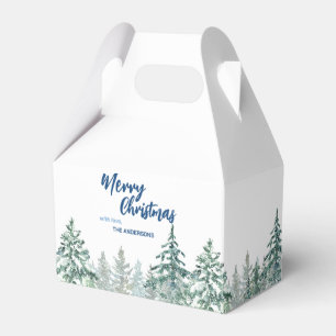 Merry Christmas trees forest Watercolor script Favour Box