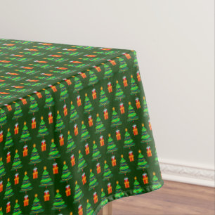 Merry Christmas Trees & Gifts Red Green Tablecloth