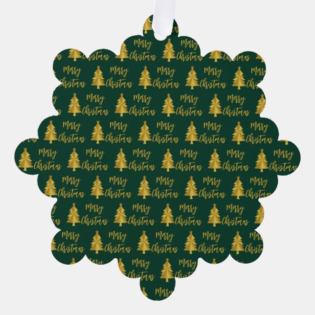Merry Christmas Trees Green Gold Script From Name Tree Decoration Card (Front)