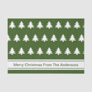 Merry Christmas Trees Green White & Sender's Name Tissue Paper