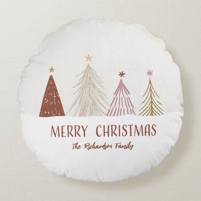 Merry Christmas Trees Holiday Custom Family Home Round Cushion (Front)