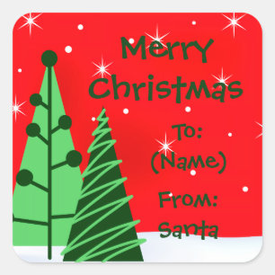 Merry Christmas Trees Holiday Gift Tag Stickers