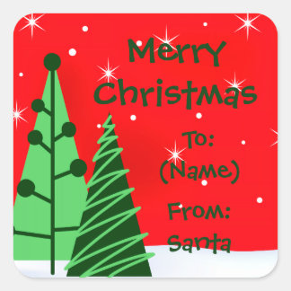 Merry Christmas Trees Holiday Gift Tag Stickers