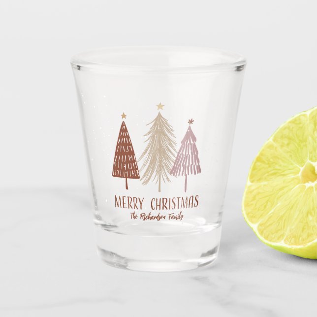 Merry Christmas Trees Holiday Merry Elegant Custom Shot Glass (Front)