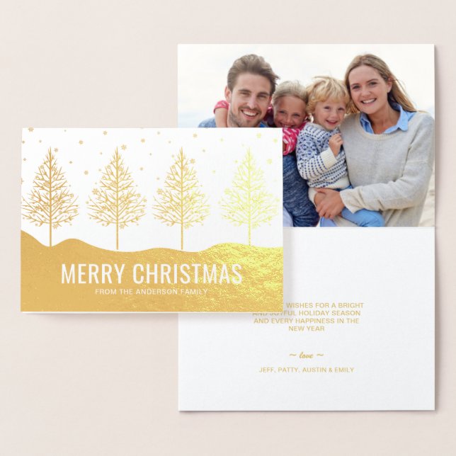 Merry Christmas Trees Holiday Photo Gold Foil Foil Card (Display)