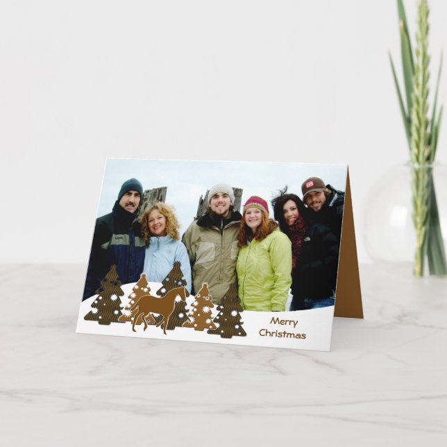 Merry Christmas Trees & Horse Holiday Card (Front)