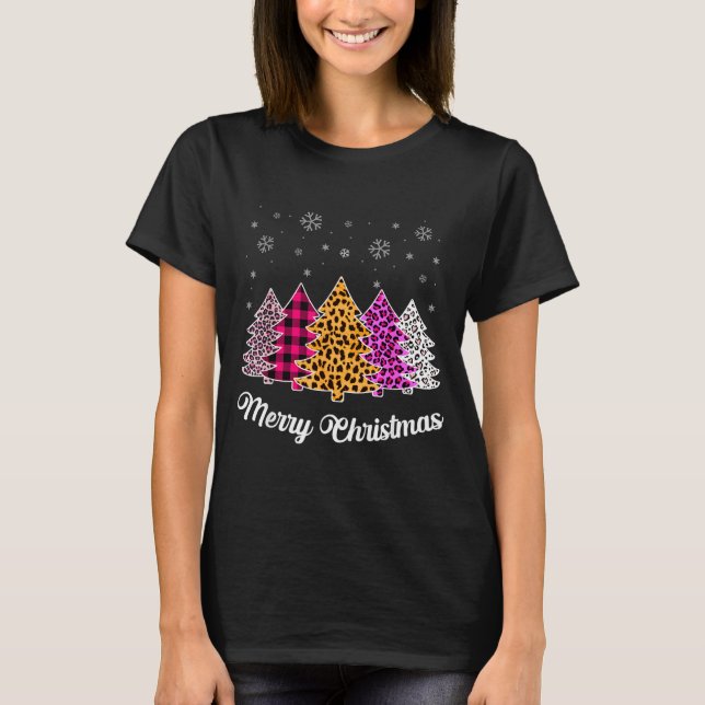 Merry Christmas Trees Leopard Nk Shirt For Women G (Front)