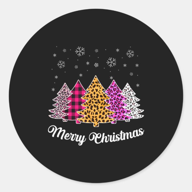Merry Christmas Trees Leopard Nk Shirt For Women G Classic Round Sticker (Front)