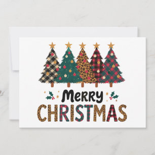 Merry Christmas Trees Leopard Plaid Buffalo Xmas Invitation