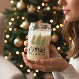 Merry Christmas Trees Modern Script Holidays Can Glass