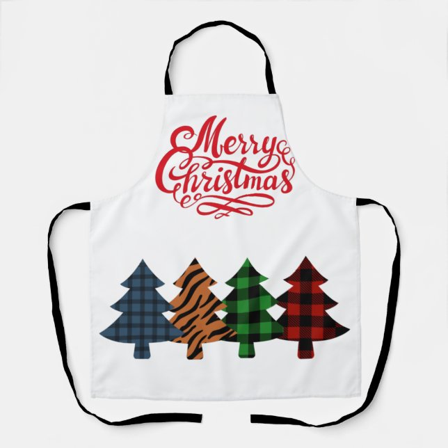 merry christmas trees plaid Two-Tone coffee mug Apron (Front)