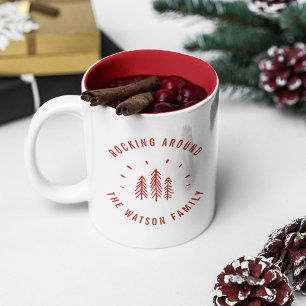 Merry Christmas Trees Rocking Modern Custom Family Two-Tone Coffee Mug