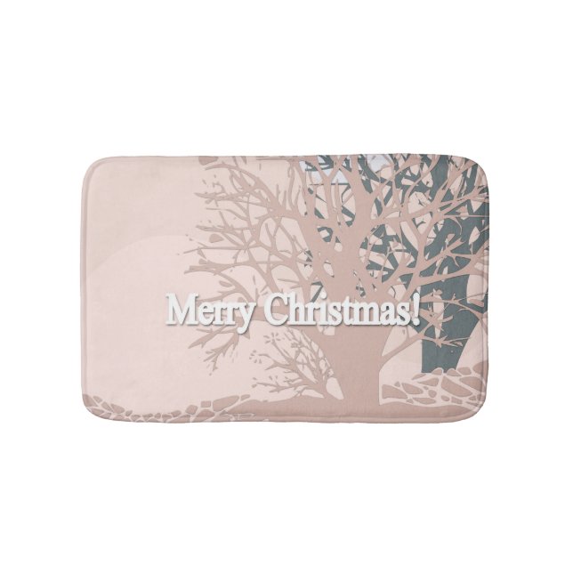 Merry Christmas trees silhouette in blush pink bei Bath Mat (Front)