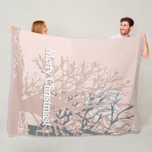 Merry Christmas trees silhouette in blush pink bei Fleece Blanket
