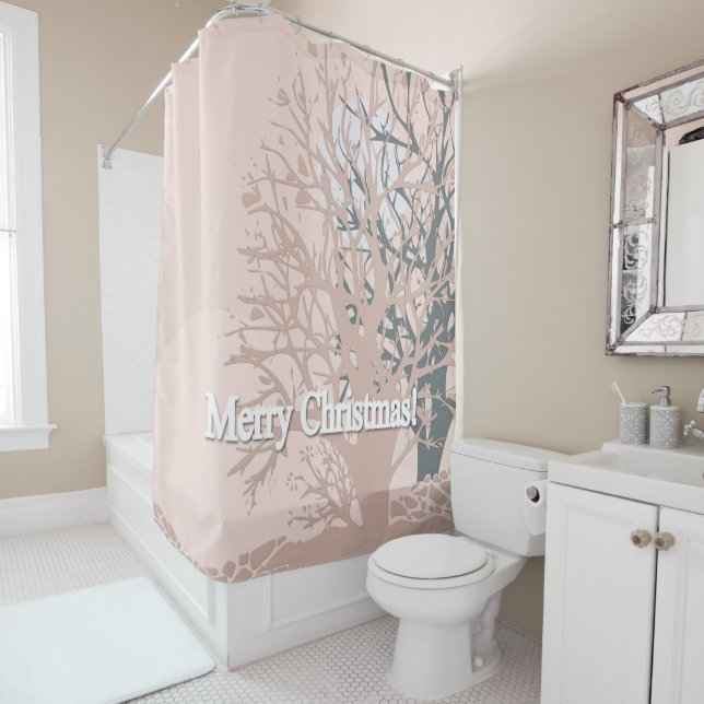 Merry Christmas trees silhouette in blush pink bei Shower Curtain (In Situ)