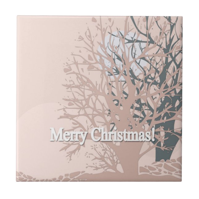 Merry Christmas trees silhouette in blush pink bei Tile (Front)