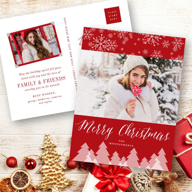 Merry Christmas Trees Snowflakes Winter Wonderland Holiday Postcard (Creator Uploaded)