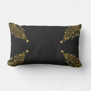Merry Christmas Trees Stars Black Gold Shiny Chic Outdoor Cushion