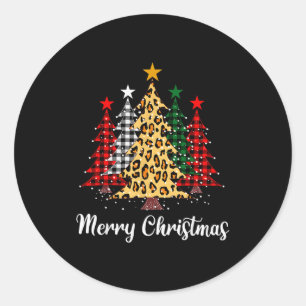 Merry Christmas Trees With Buffalo Plaid &amp; Leo Classic Round Sticker