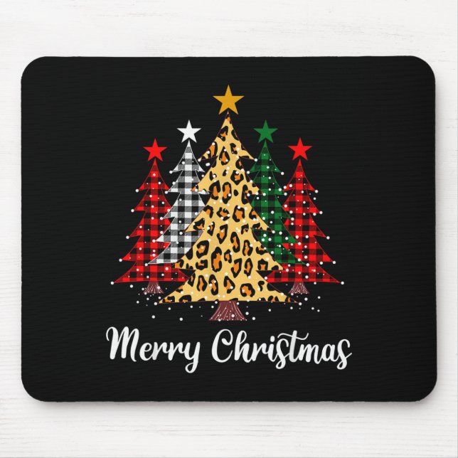 Merry Christmas Trees With Buffalo Plaid &amp; Leo Mouse Mat (Front)