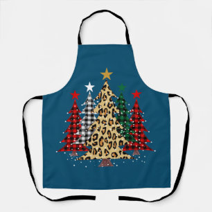 Merry Christmas Trees with Buffalo Plaid & Leopard Apron