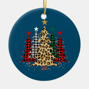 Merry Christmas Trees with Buffalo Plaid & Leopard Ceramic Tree Decoration