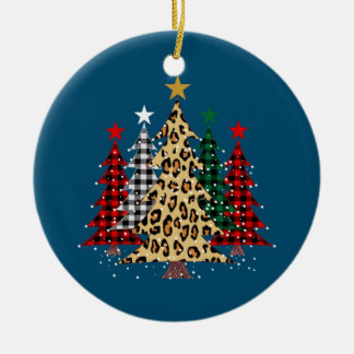 Merry Christmas Trees with Buffalo Plaid & Leopard Ceramic Tree Decoration