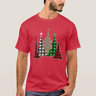Merry Christmas Trees With Buffalo Plaid Leopard D T-Shirt