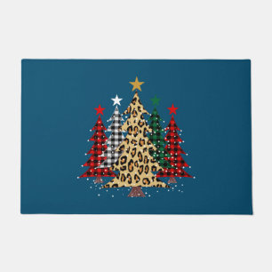 Merry Christmas Trees with Buffalo Plaid & Leopard Doormat
