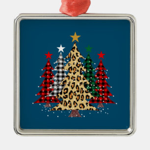 Merry Christmas Trees with Buffalo Plaid & Leopard Metal Tree Decoration